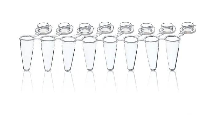 Стрипови од 8 PCR туби, PP, со прикачено капаче, 0.15ml, низок профил