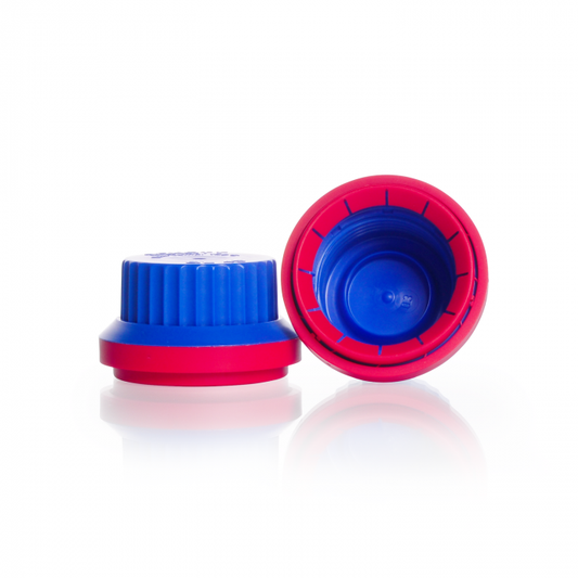 Tamper-evident screw caps, GL 45, PP, blue-red, for DURAN® laboratory glass Gla
