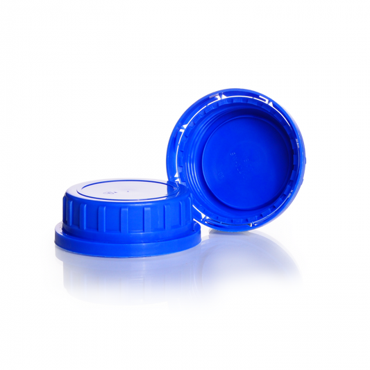 Tamper-proof screw caps for wide neck square Glass Bottles, GL 60 K, PP, blue
