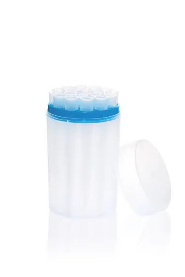 TipBox, PP, round
1-10 ml, clear, filled, pack of 18 tips
with lid and interme