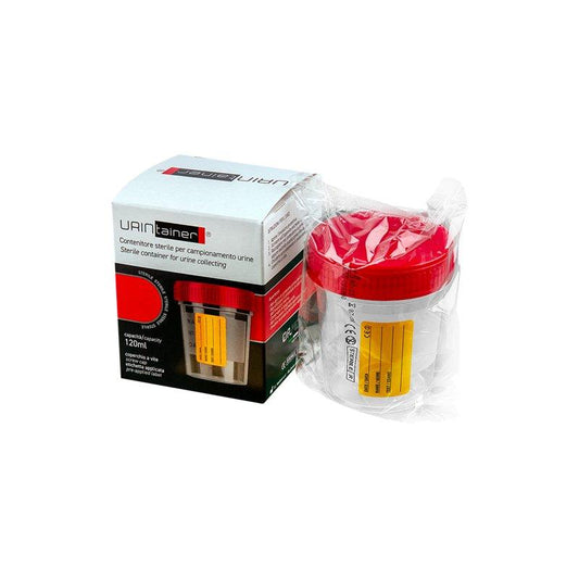 Urintainer ® urine container 120 ml in PP with red screw cap, individually wrapp