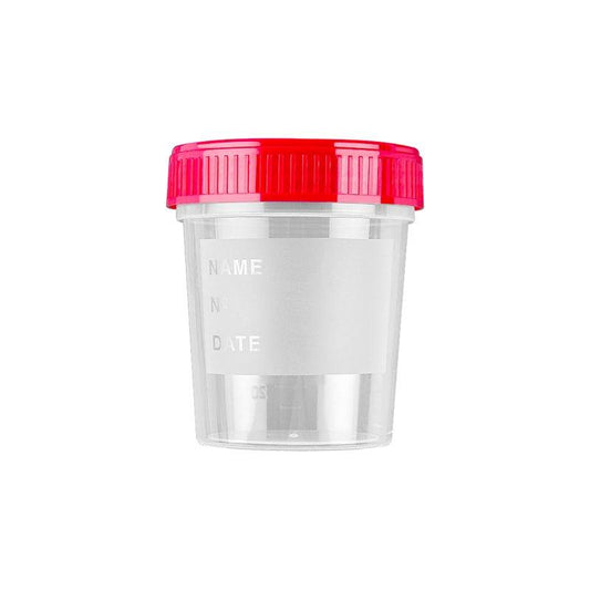 Urintainer ® Urine container 120 ml in PP with red screw cap, with frosted label