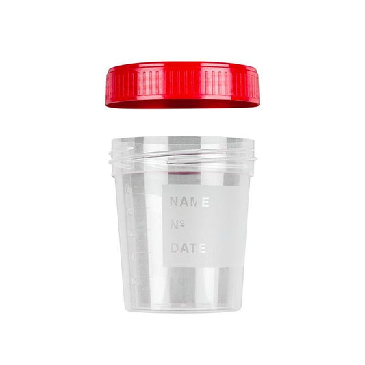 Urintainer ® Urine container 120 ml in PP with white screw cap apart, with frost