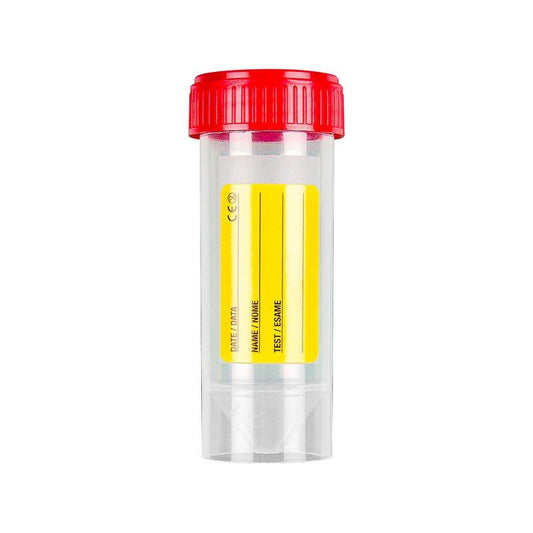 Urintainer ® Urine container 30 ml in PP with red screw cap, with paper label, i