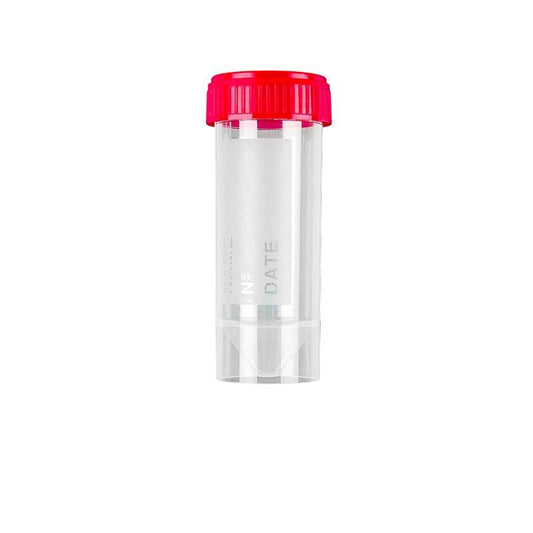 Urintainer ® Urine container 30 ml in PP with red screw cap, with frosted label,