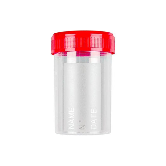 Urintainer ® Urine container 60 ml in PP with red screw cap, with frosted label,