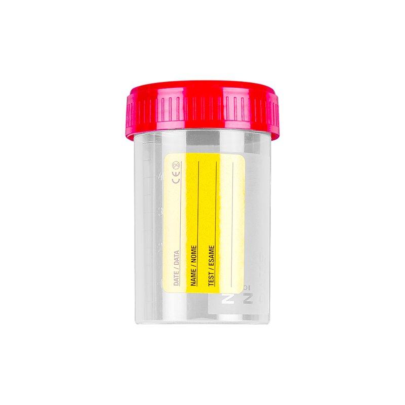Urintainer ® Urine container 60 ml in PP with red screw cap, with paper label, s