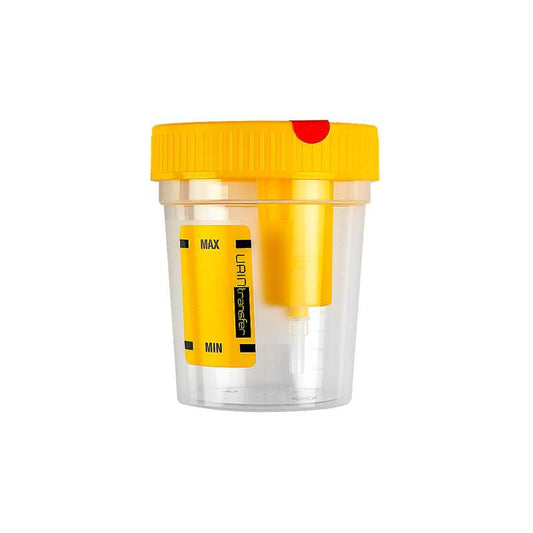 Urintransfer ® 120 ml in PP with yellow screw cap, aspiration system for vacuum