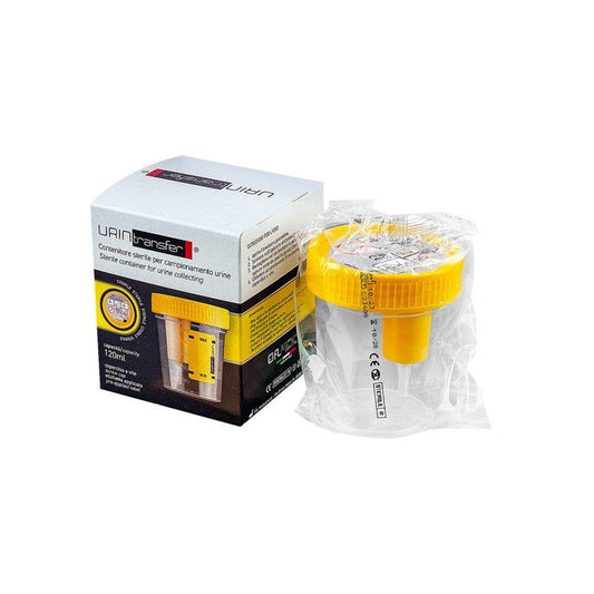 Urintransfer ® suction urine container 120 ml in PP with yellow screw cap, indiv