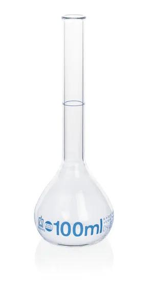 Vol. flask BLAUBRAND class A DE-M
 100 ml, Boro 3.3, flanged rim
grad. in blue