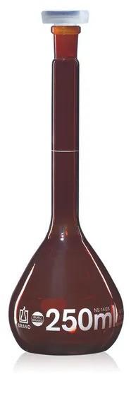 Vol. flask BLAUBRAND class A DE-M amber
   25 ml w, Boro 3.3 NS 12/21 PP-stoppe